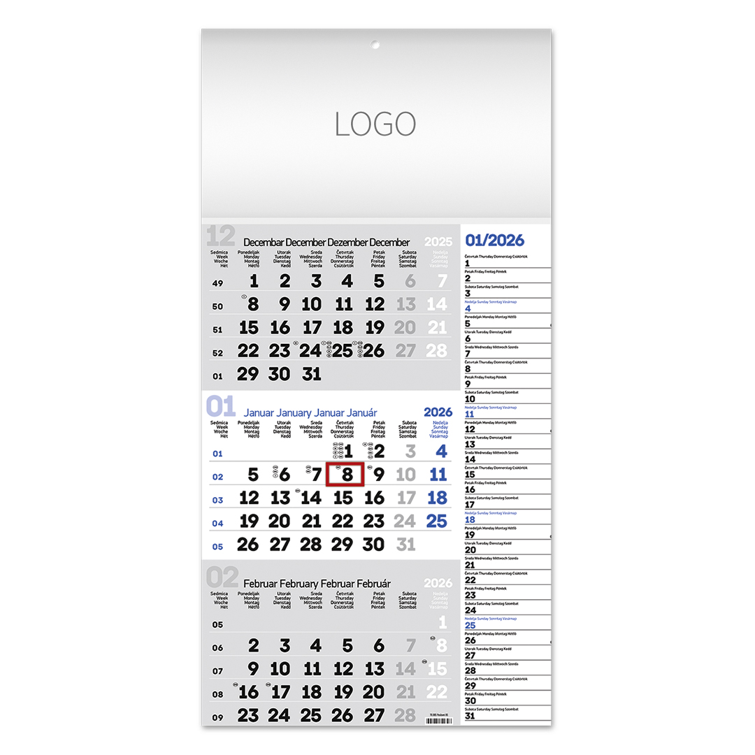 Zidni kalendar: 12 listova, tromesečni